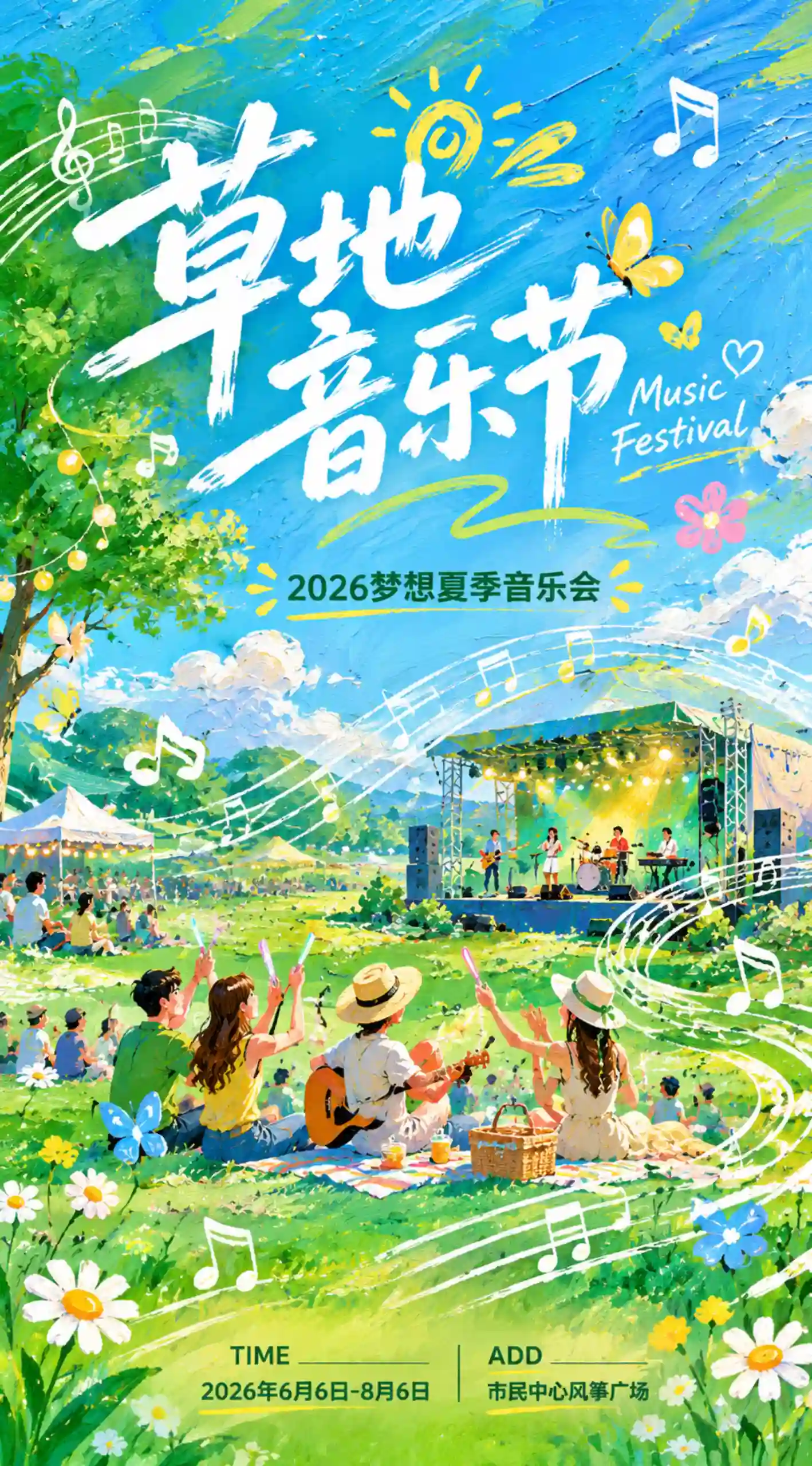 夏日狂奔草地音乐节活动海报