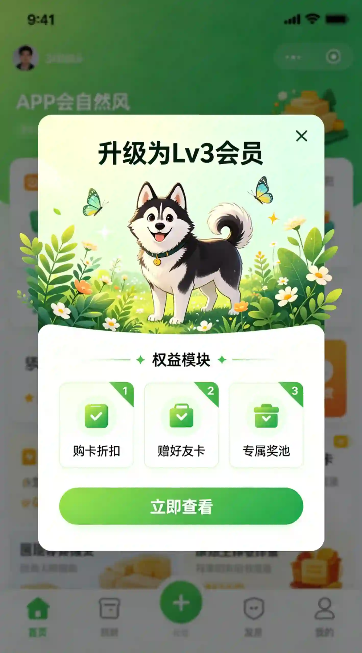 APP 会员升级权益弹窗界面