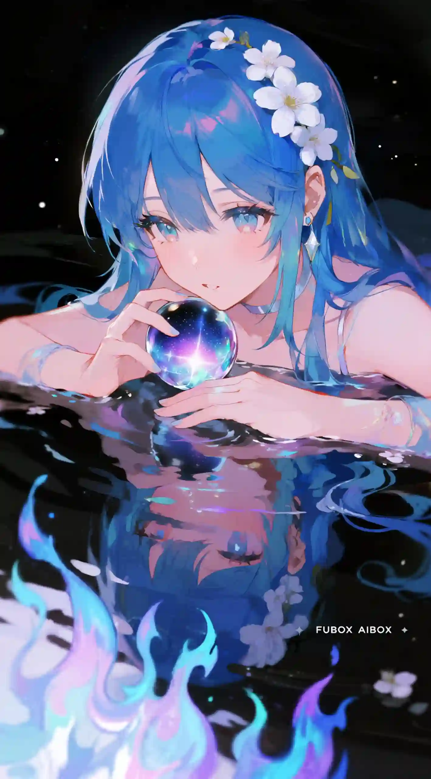 水晶球与幻蓝火焰奇幻氛围感人像