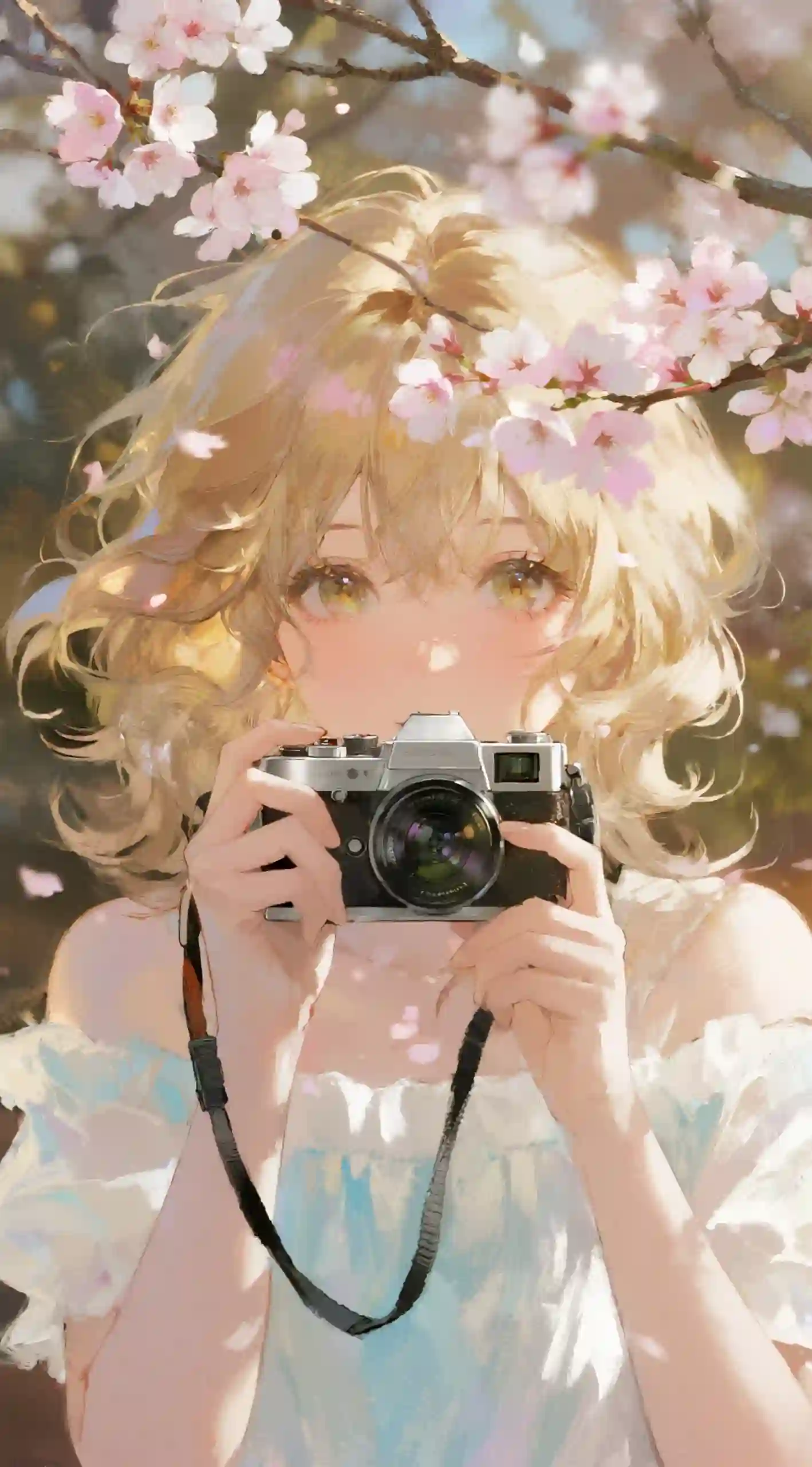 春日樱花摄影少女复古胶片油画清新人像