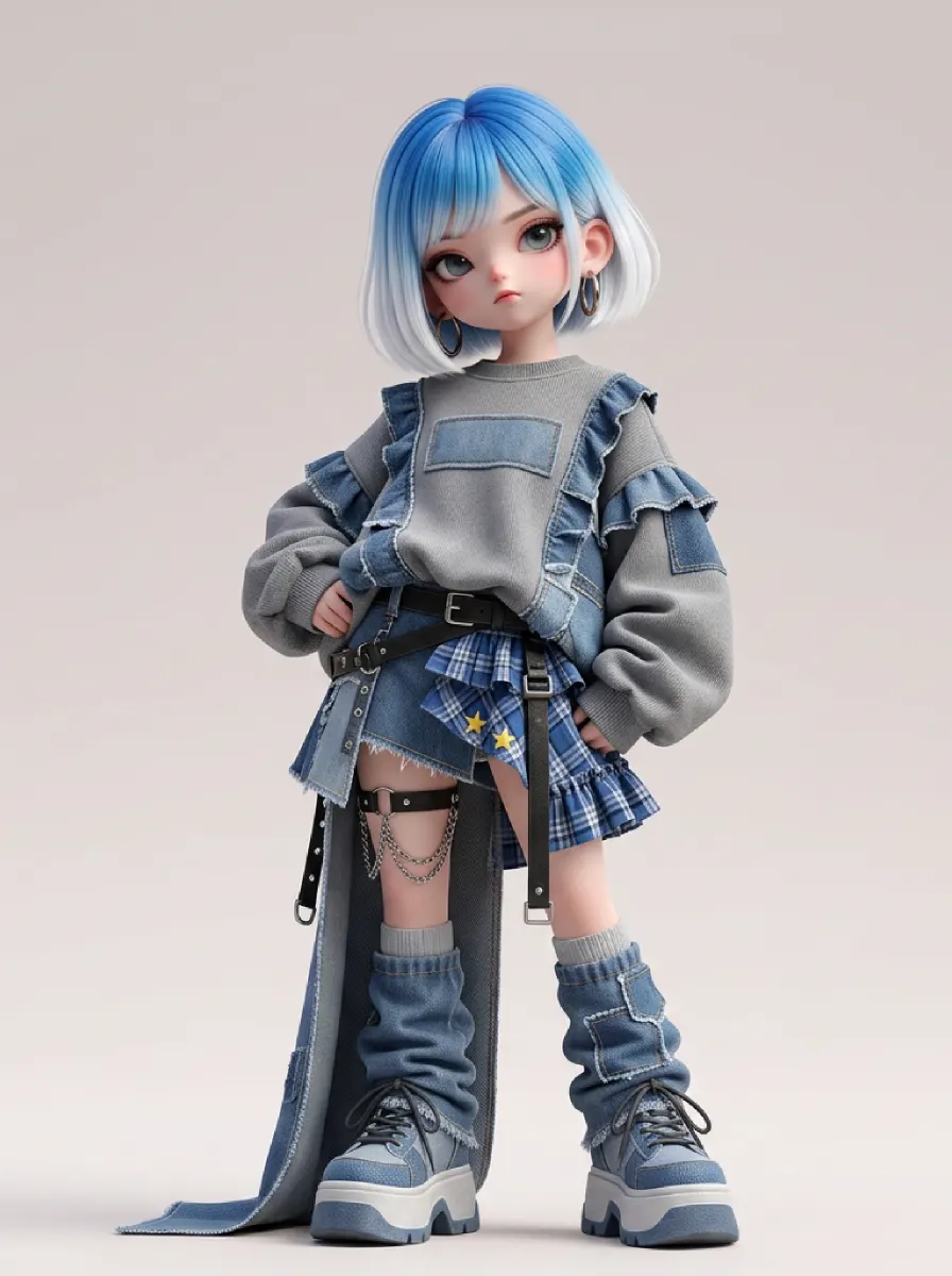 蓝发甜酷潮玩Q版少女